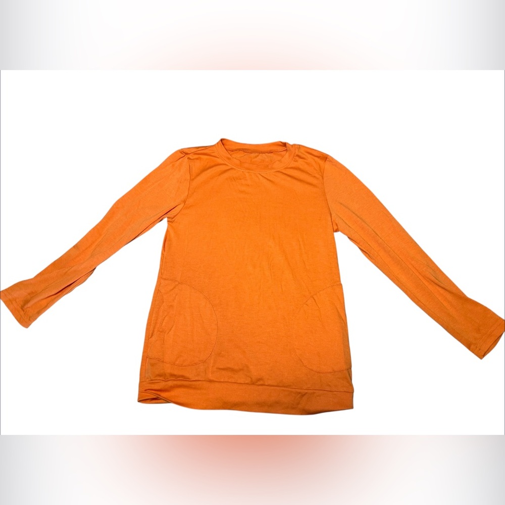 Girls Long Sleeve Orange Tunic Tee – Size 8/10 with Front Pockets